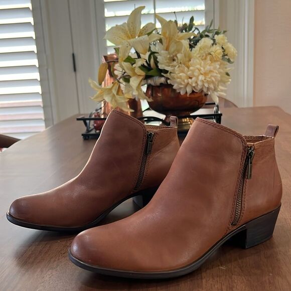 Lucky Brand Basel Bootie Toffee Brown Leather Zip Ankle Block Heel Women’s 9.5 M - Picture 4 of 9